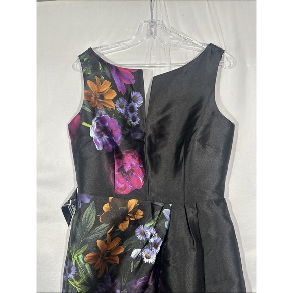 NEW $338 Kay‎ Unger [ SZ 6 ] Helene Peony Bouquet Column Gown Black Raven S2052 - Picture 10 of 14